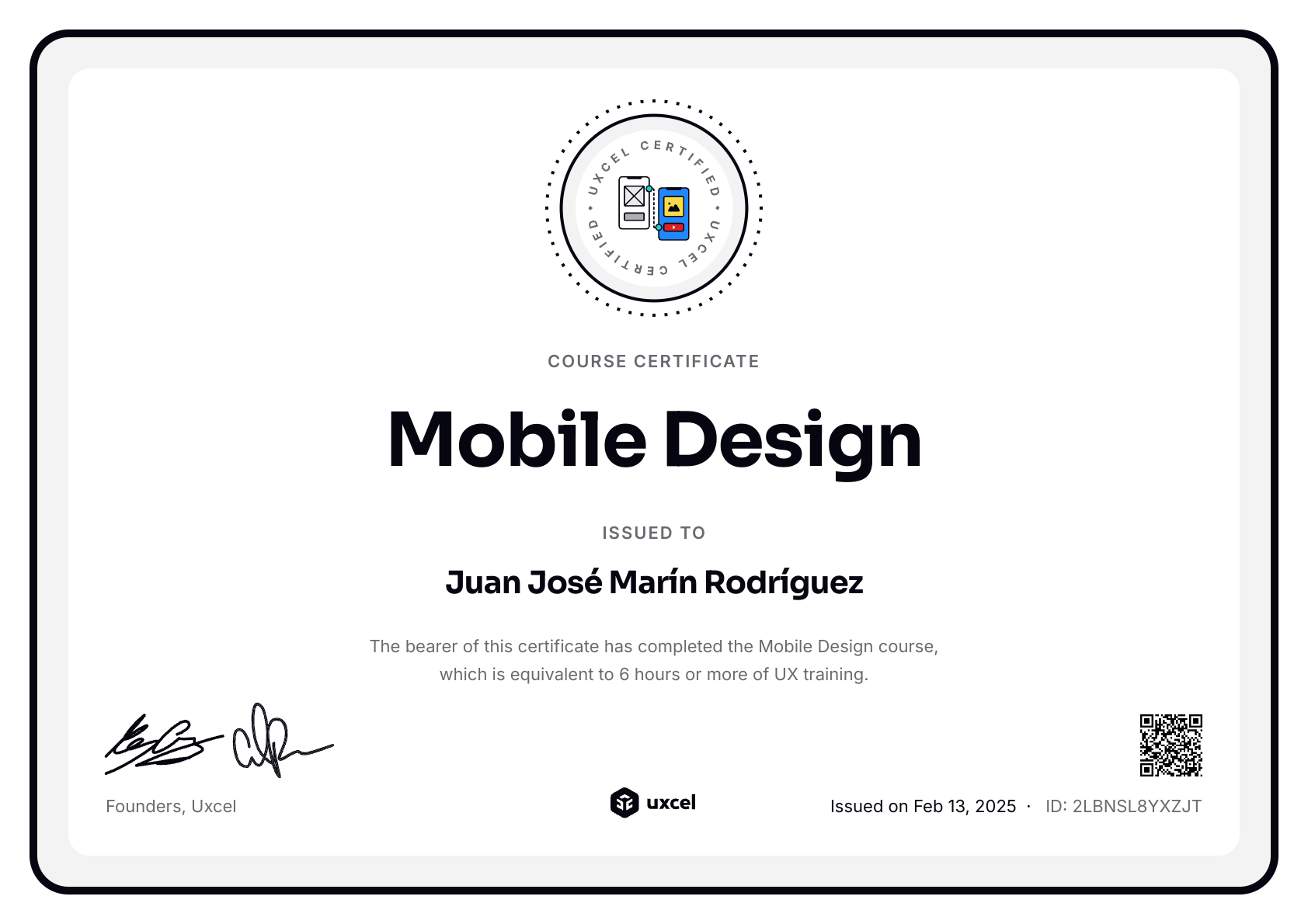 Juan José Marín Rodríguez's certificate